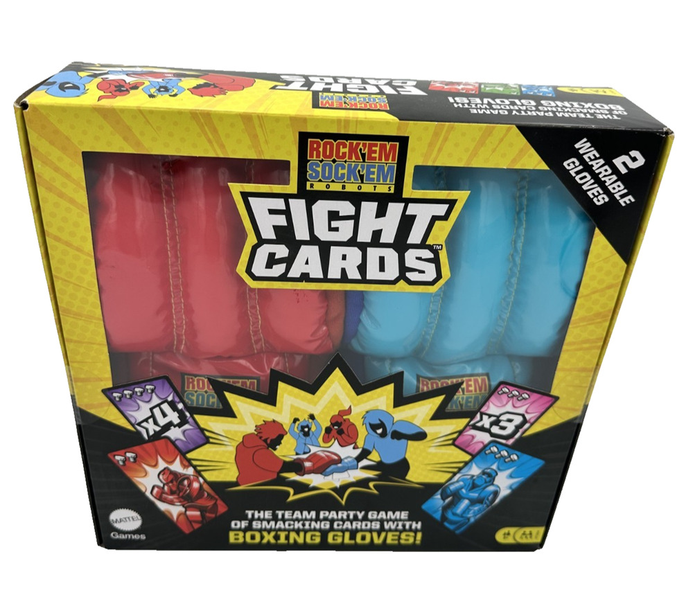 Mattel Games Rock ‘Em Sock ‘Em- Robots Fight Cards Game w/ 2 Boxing Gloves